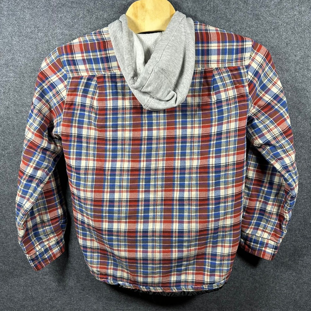 Wrangler Men's Medium Long Sleeve Quilted Plaid Flannel Shirt Jacket With Hood